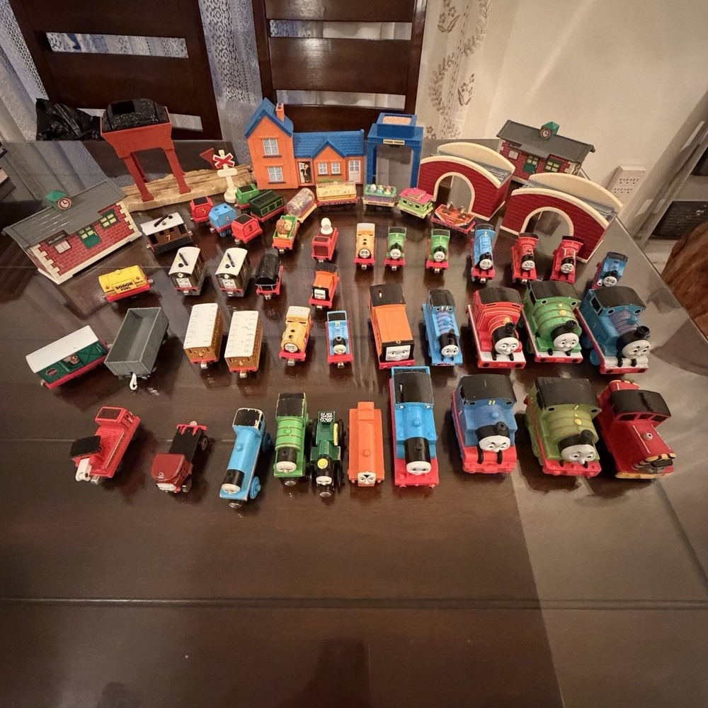 Vintage Thomas & Friends train Lot 54 Pieces,  Wood, Die Cast, Train Station